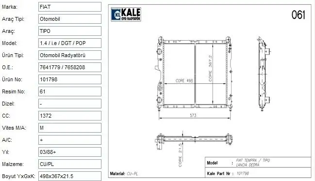KALE 0114051PA Radyatör