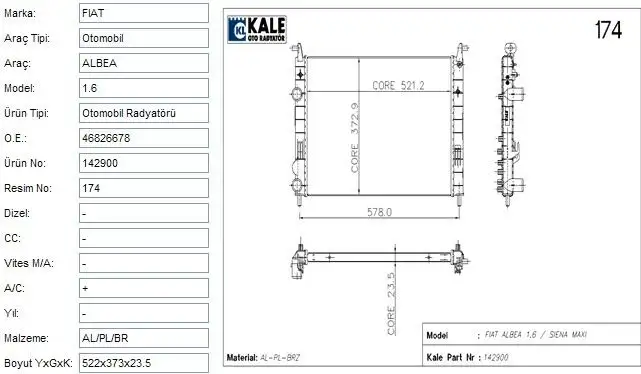 KALE 0132291AB Radyatör
