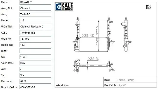 KALE 0523232AL Radyatör