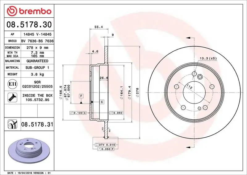 BREMBO 08.5178.31 Arka Fren Diski