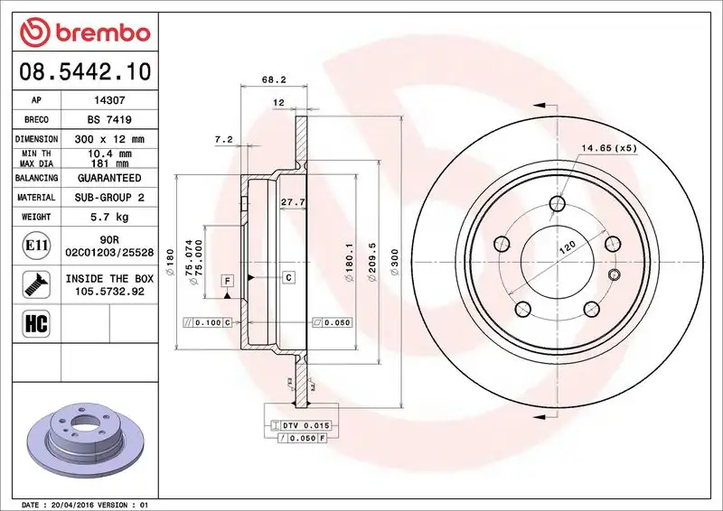 BREMBO 08.5442.10 Arka Fren Diski