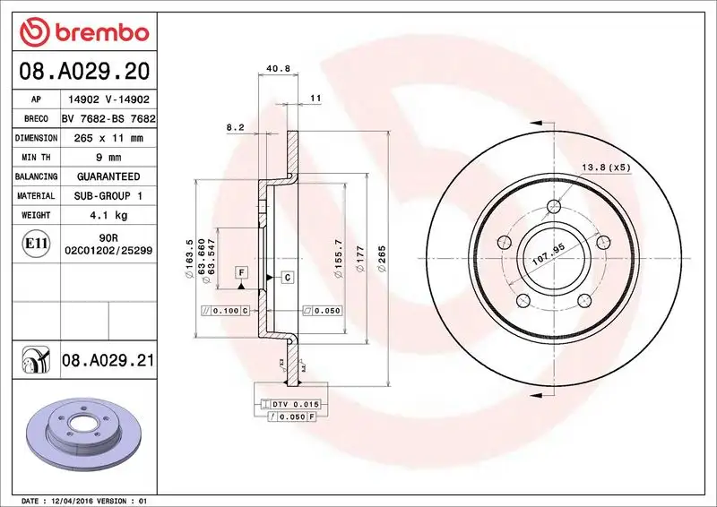 BREMBO 08.A029.20 Arka Fren Diski