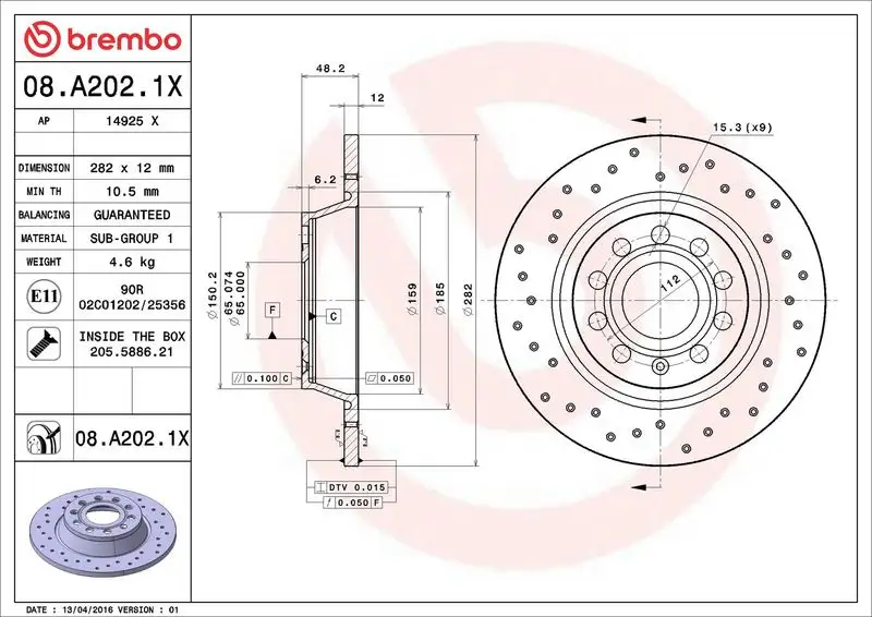 BREMBO 08.A202.1X Arka Fren Diski