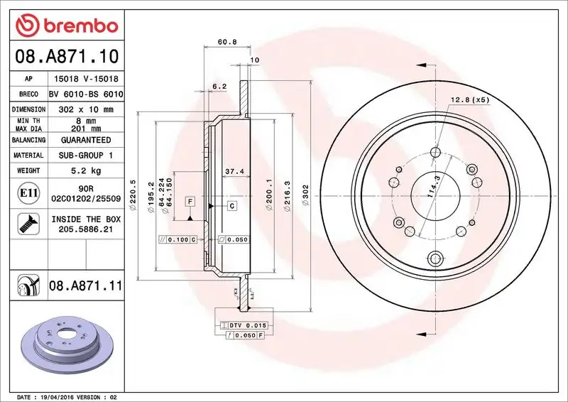 BREMBO 08.A871.11 Arka Fren Diski 42510T1GG00