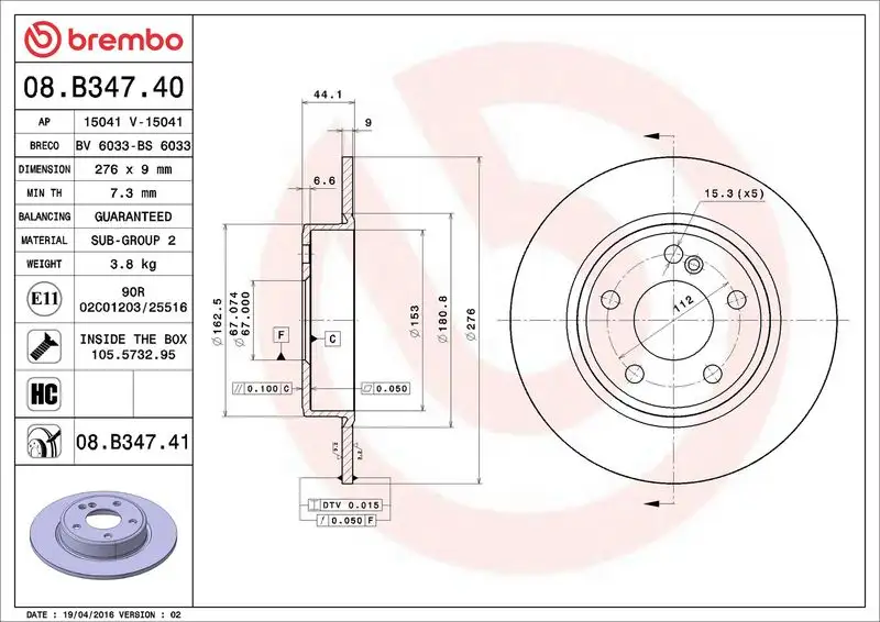 BREMBO 08.B347.40 Arka Fren Diski A2464230012