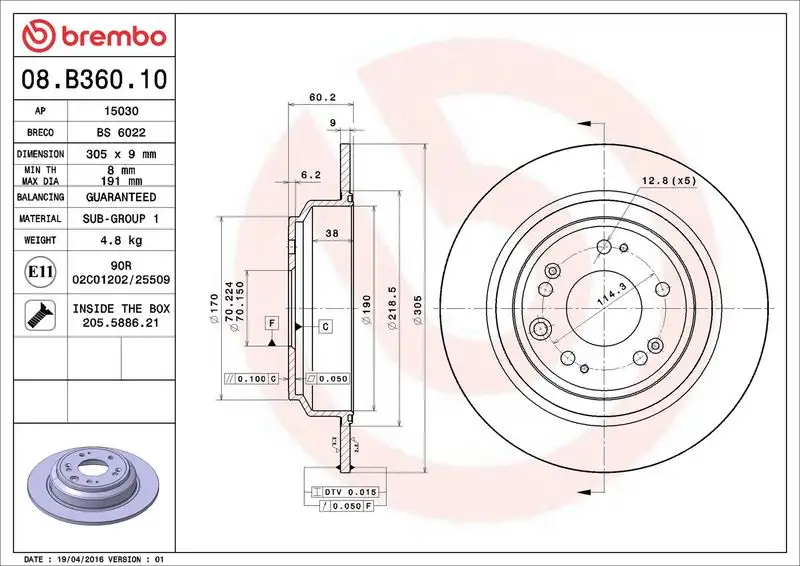 BREMBO 08.B360.10 Arka Fren Diski 42510TL0G51