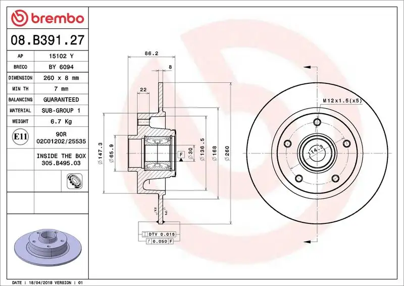 BREMBO 08.B391.27 Arka Fren Diski