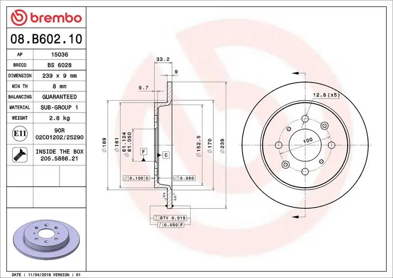 BREMBO 08.B602.10 Arka Fren Diski