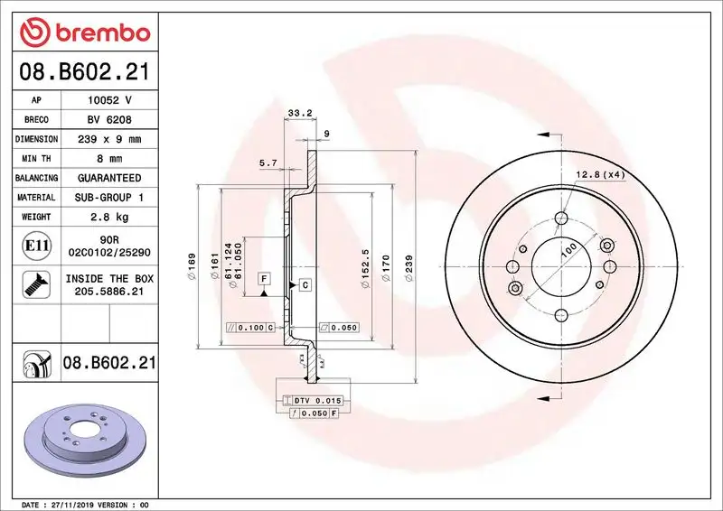BREMBO 08.B602.21 Arka Fren Diski 42510T5B951