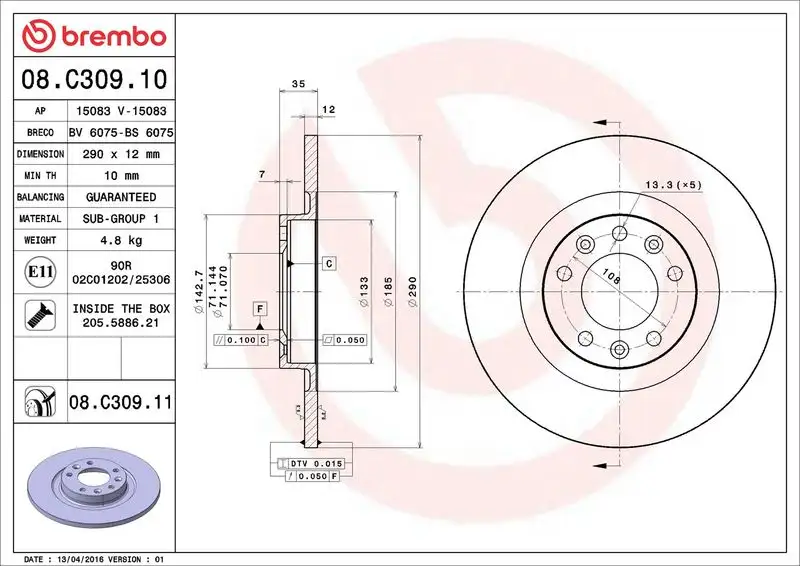 BREMBO 08.C309.11 Arka Fren Diski