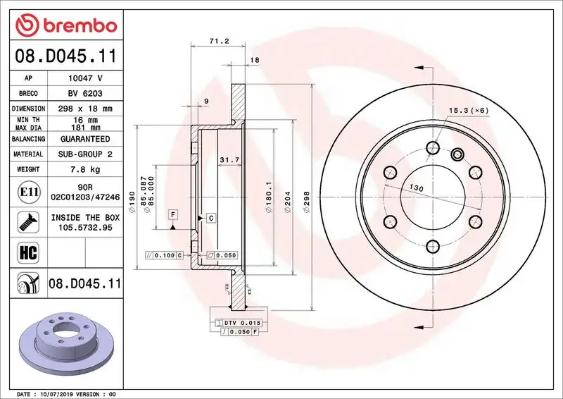 BREMBO 08.D045.11 Arka Fren Diski A9104230300