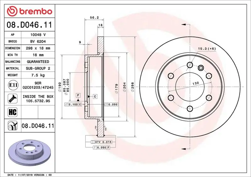 BREMBO 08.D046.11 Arka Fren Diski A9104232100