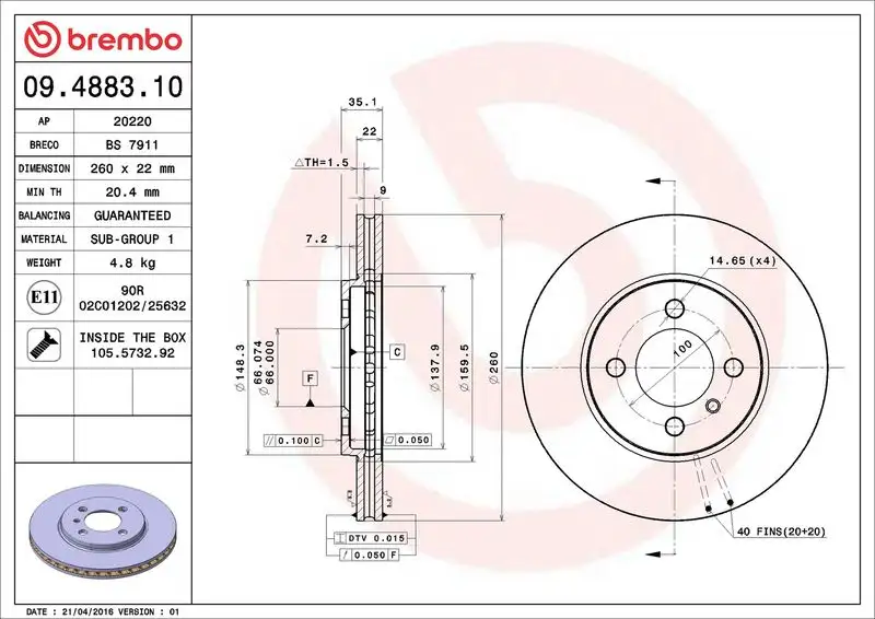 BREMBO 09.4883.10 Ön Fren Diski