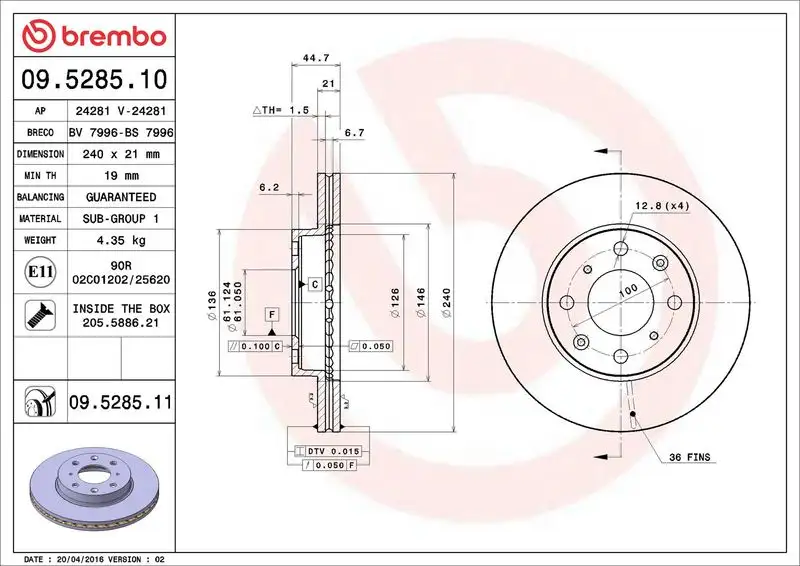 BREMBO 09.5285.11 Ön Fren Diski