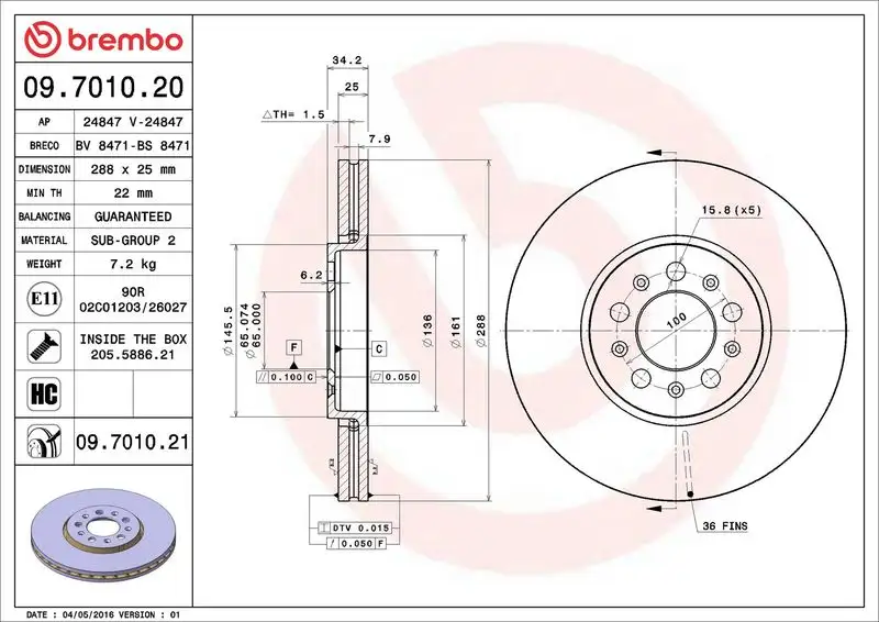 BREMBO 09.7010.21 Ön Fren Diski