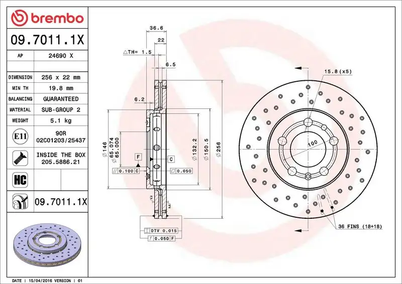 BREMBO 09.7011.1X Ön Fren Diski