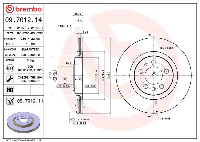 BREMBO 09.7012.11 Ön Fren Diski