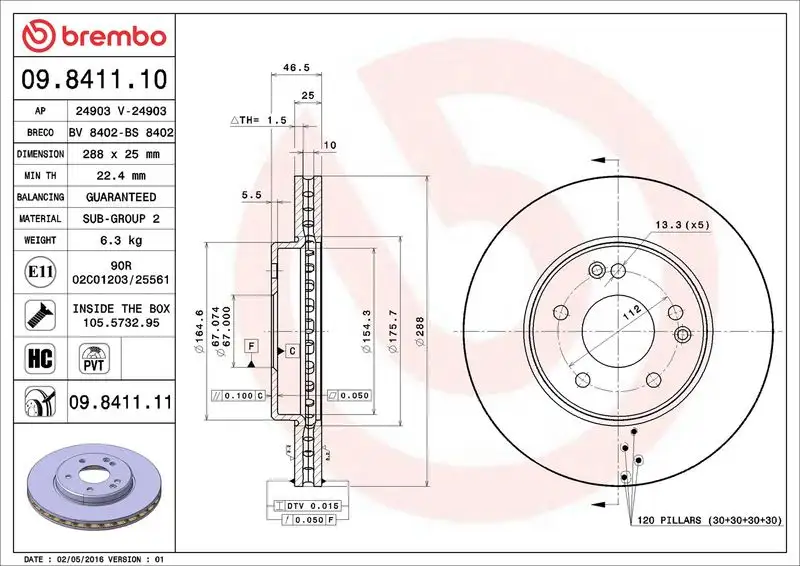 BREMBO 09.8411.11 Ön Fren Diski A2034210312