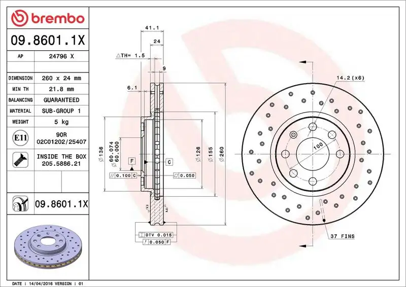 BREMBO 09.8601.1X Ön Fren Diski