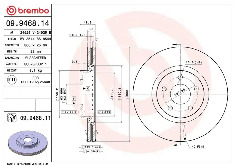 BREMBO 09.9468.11 Ön Fren Diski