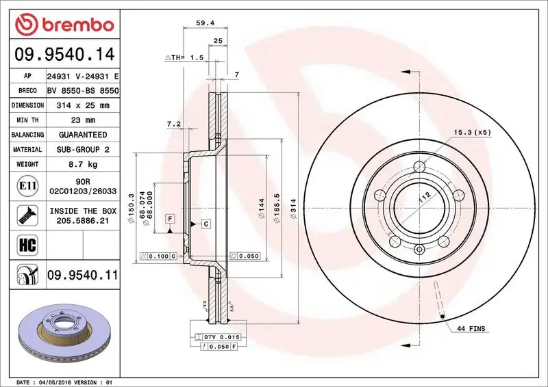 BREMBO 09.9540.11 Ön Fren Diski L4FD615301