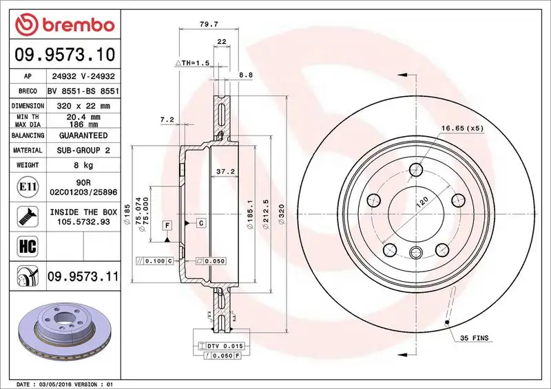 BREMBO 09.9573.11 Arka Fren Diski 34213332217
