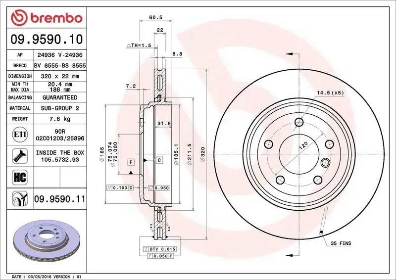 BREMBO 09.9590.11 Arka Fren Diski 34216855157