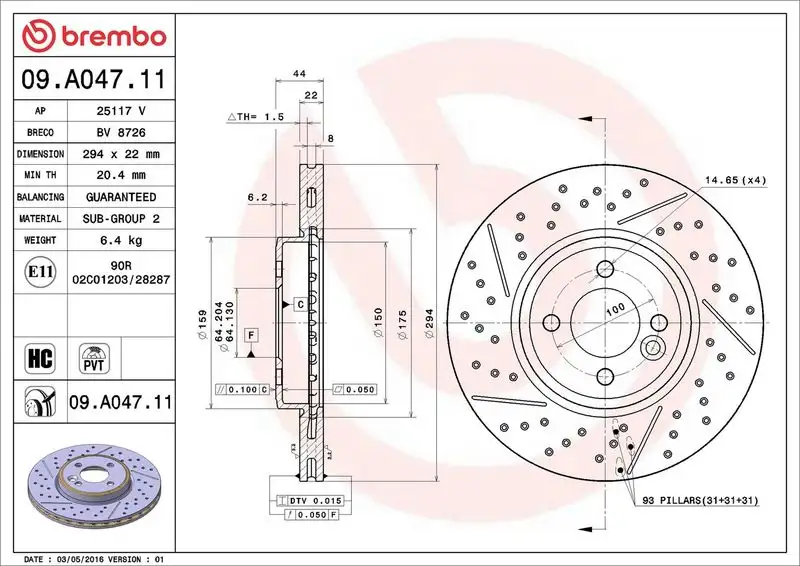 BREMBO 09.A047.11 Ön Fren Diski 34116777825