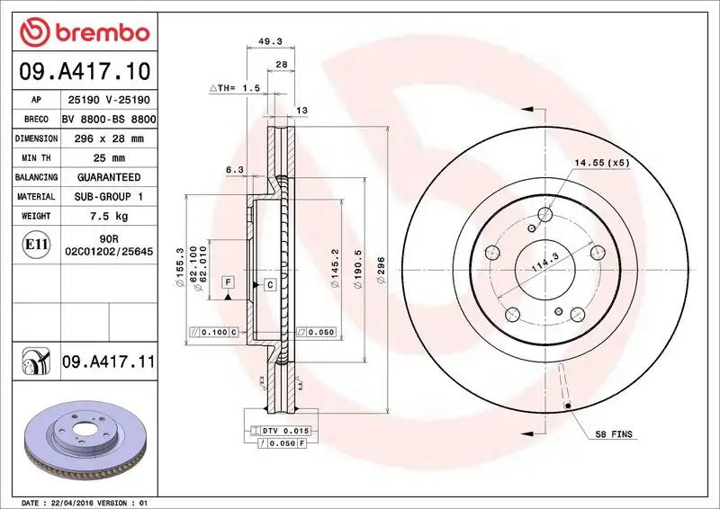 BREMBO 09.A417.11 Ön Fren Diski