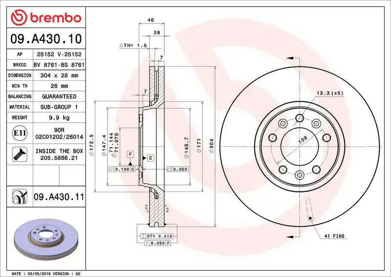 BREMBO 09.A430.10 Ön Fren Diski