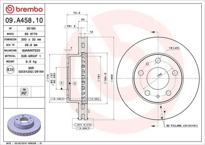 BREMBO 09.A458.10 Ön Fren Diski