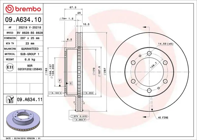 BREMBO 09.A634.10 Ön Fren Diski 435120K070