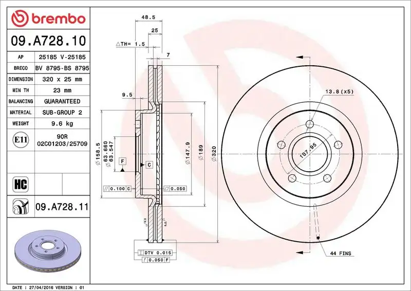 BREMBO 09.A728.11 Ön Fren Diski
