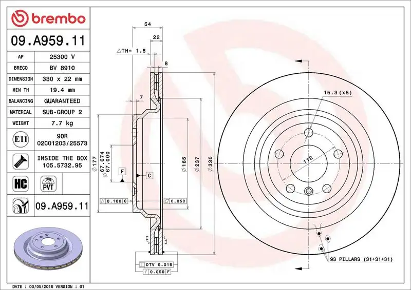 BREMBO 09.A959.11 Arka Fren Diski A1664230600