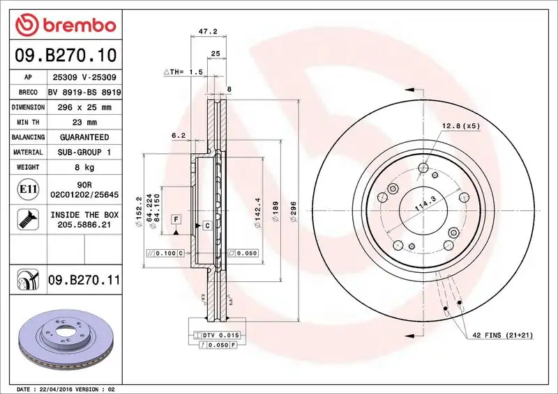 BREMBO 09.B270.10 Ön Fren Diski 45251TL1G01