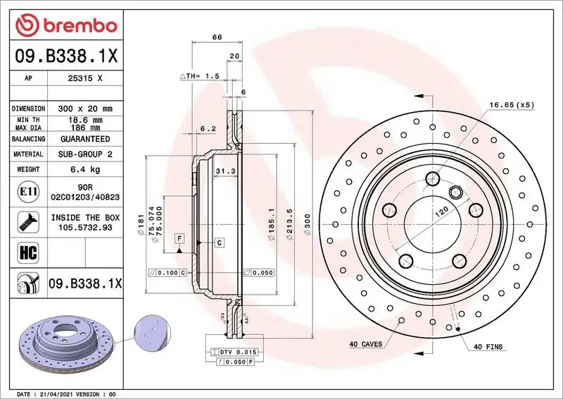 BREMBO 09.B338.1X Arka Fren Diski 34216797344