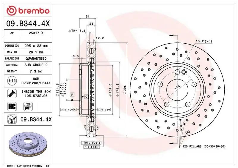 BREMBO 09.B344.4X Ön Fren Diski A2464210112