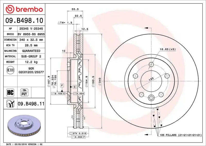 BREMBO 09.B498.10 Ön Fren Diski 7E0615301F