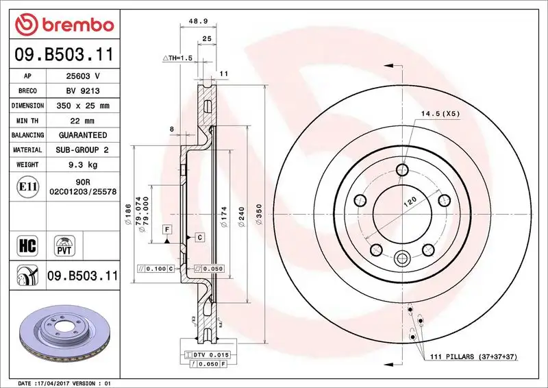 BREMBO 09.B503.11 Arka Fren Diski