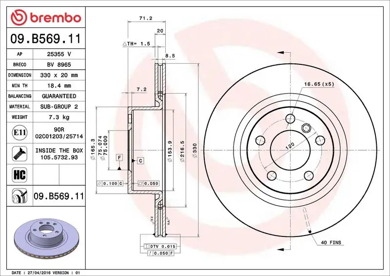 BREMBO 09.B569.11 Arka Fren Diski 34206868936