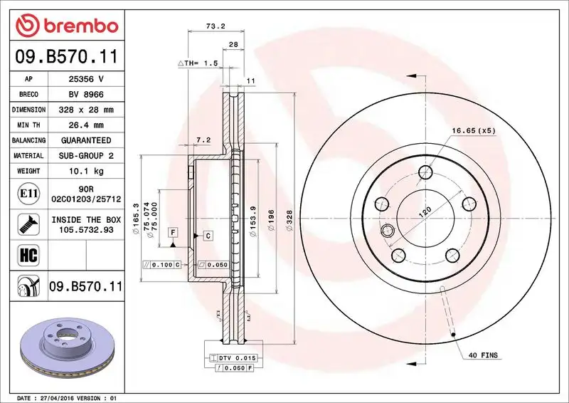 BREMBO 09.B570.11 Ön Fren Diski 34106879122