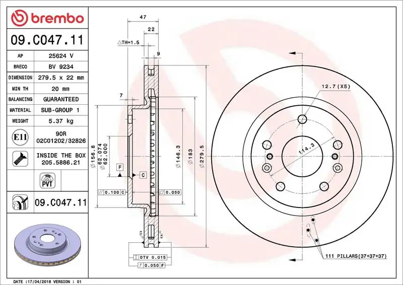 BREMBO 09.C047.11 Ön Fren Diski 5531161M10