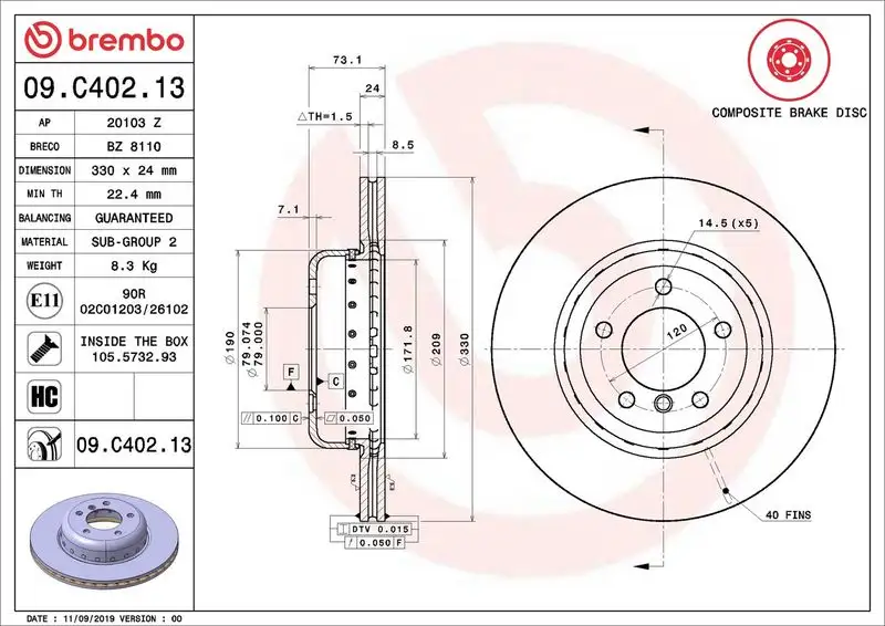 BREMBO 09.C402.13 Ön Fren Diski 34116794427