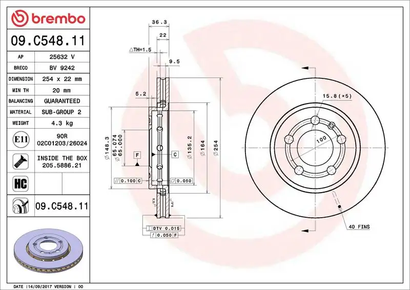 BREMBO 09.C548.11 Arka Fren Diski 6R0615601A