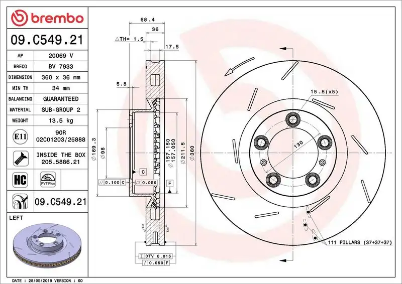 BREMBO 09.C549.21 Ön Fren Diski (Sol) 97035140300