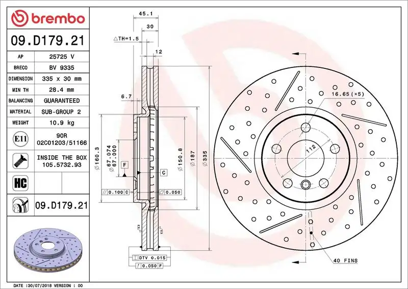 BREMBO 09.D179.21 Ön Fren Diski 34106864133