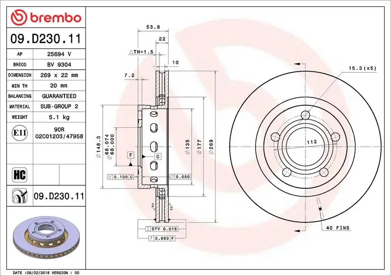 BREMBO 09.D230.11 Arka Fren Diski 4B3615601