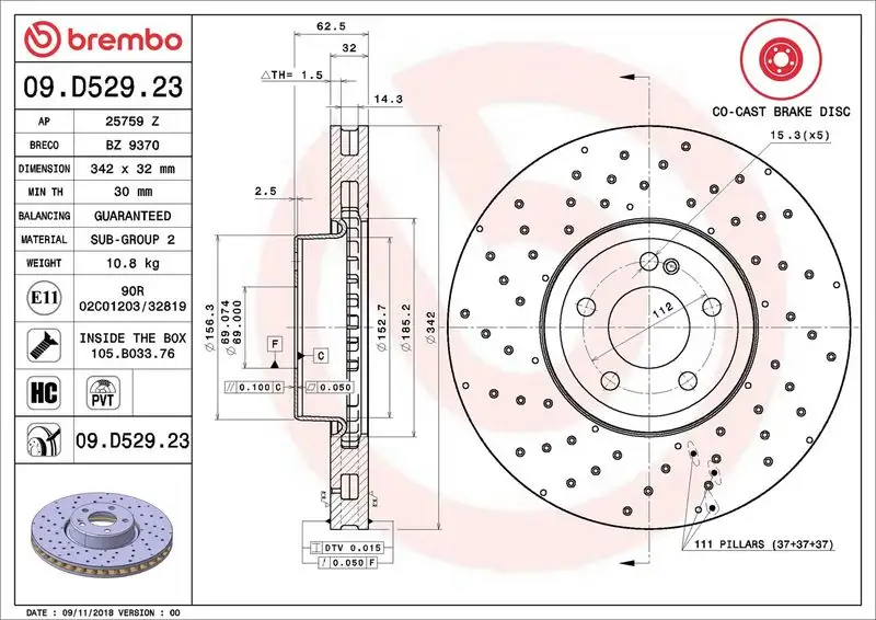 BREMBO 09.D529.23 Ön Fren Diski A0004218700