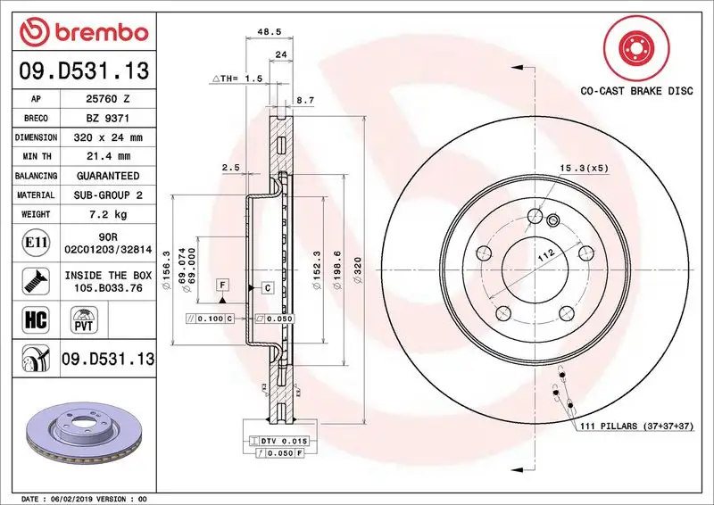 BREMBO 09.D531.13 Arka Fren Diski A0004230712