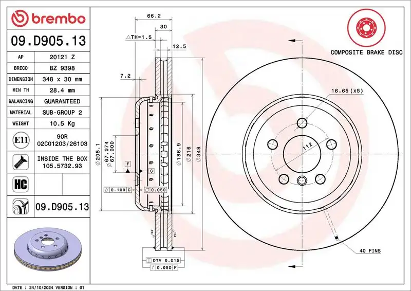BREMBO 09.D905.13 Ön Fren Diski
